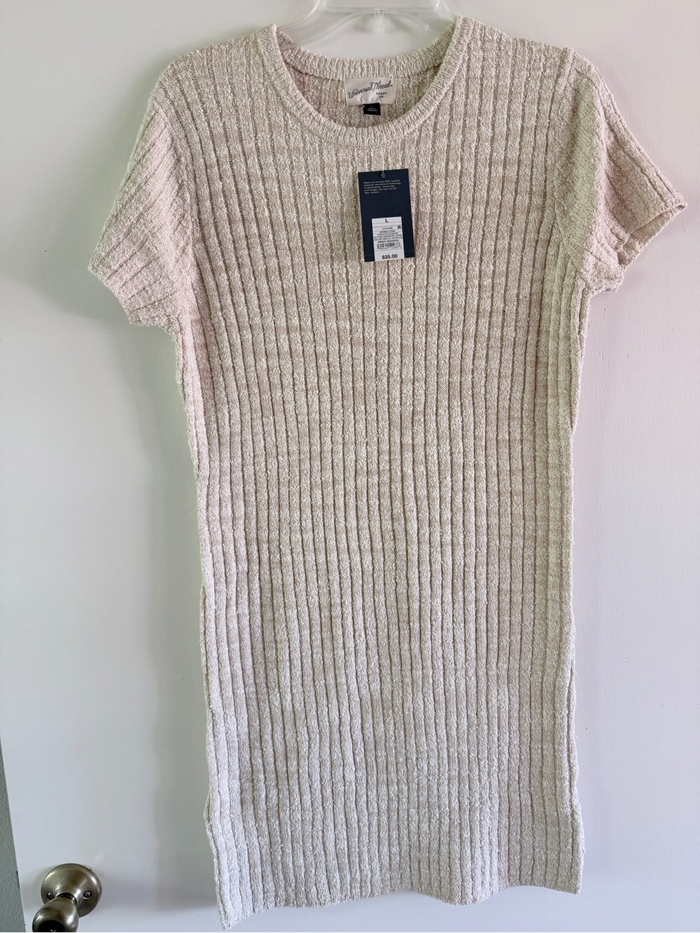 Universal Thread Cream Ribbed Short-Sleeve Mini Dress